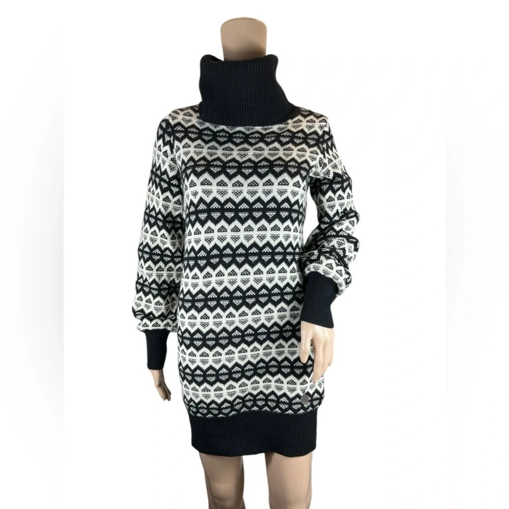 See by Chloe Womens Geometric Print Turtleneck Sweater Mini Dress Wool Size 4
